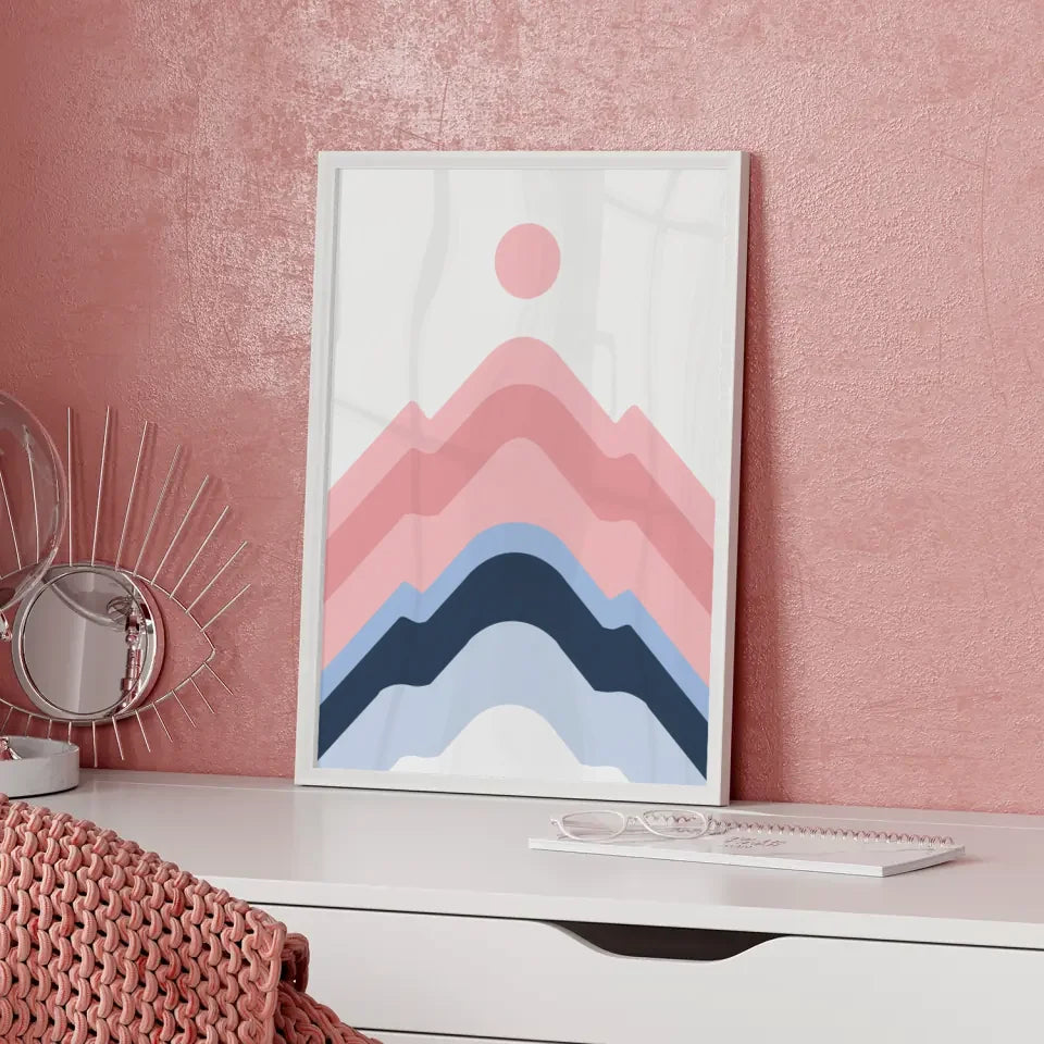 Minimalistisches Poster mit Berglandschaft in Pastellfarben kaufen