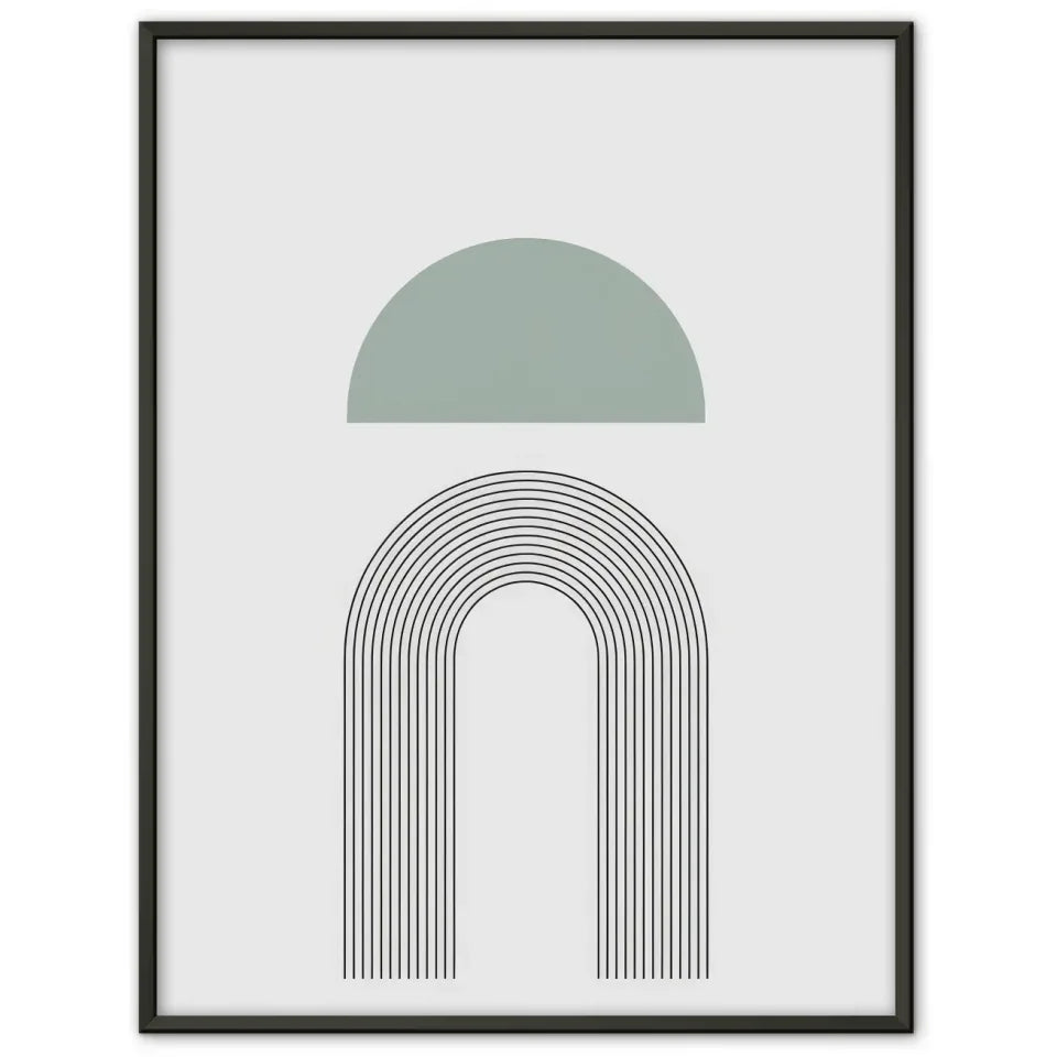 Minimalistischer Poster mit grüner Form und schwarzen Linien für dein Zuhause