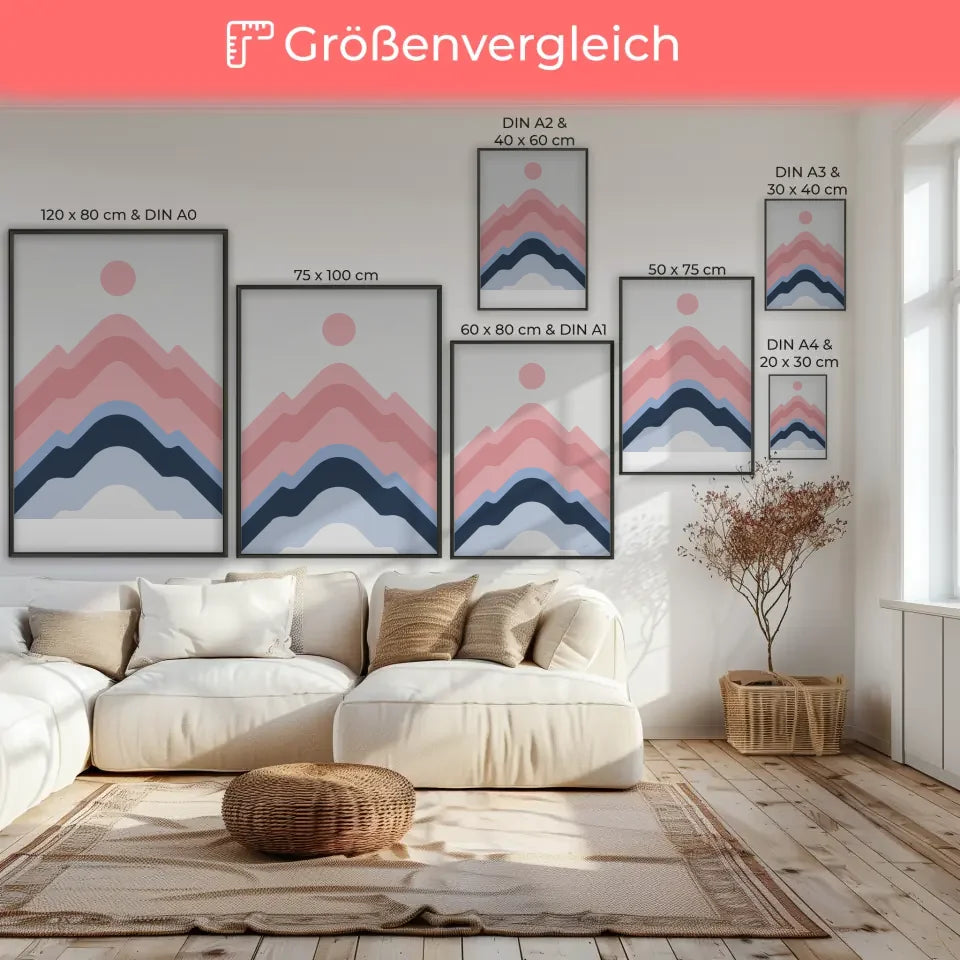 Minimalistisches Poster mit Berglandschaft in Pastellfarben kaufen