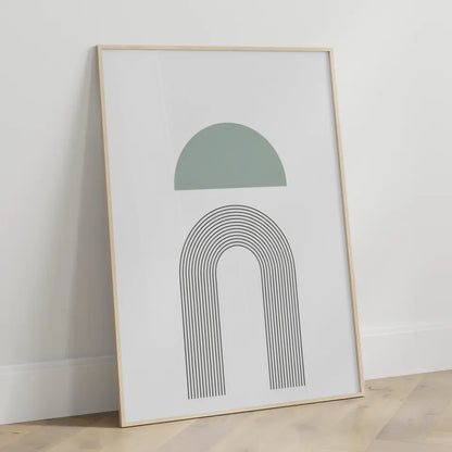 Minimalistischer Poster mit grüner Form und schwarzen Linien für dein Zuhause
