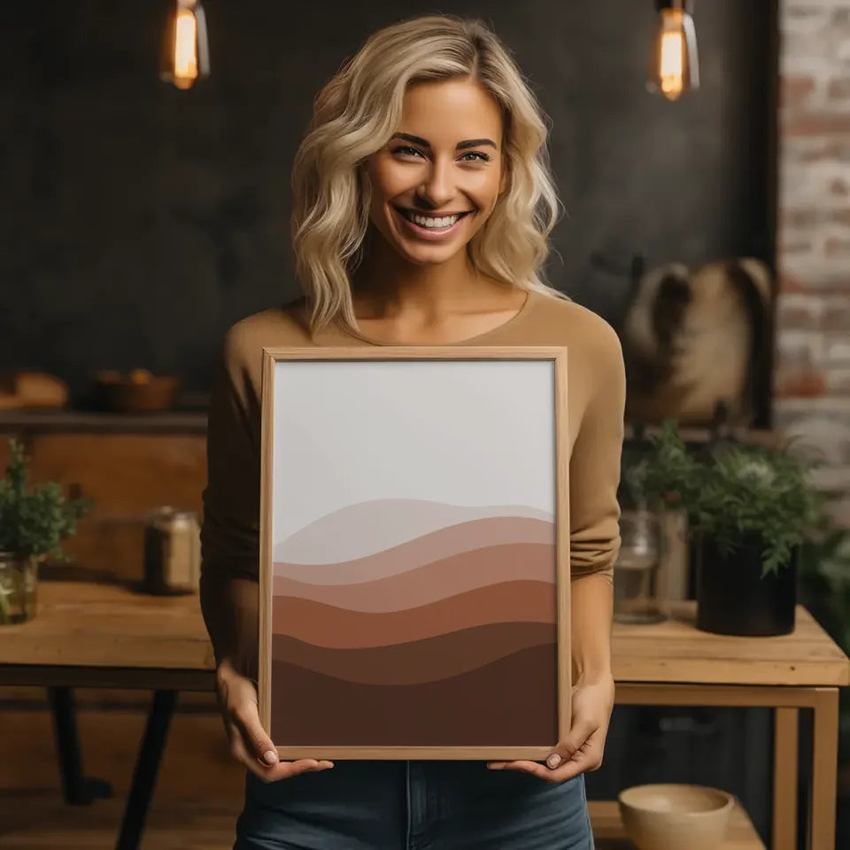 Minimalistisches Poster mit geschichteten Streifen in Brauntönen