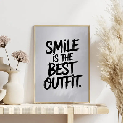 Minimalistisches Poster Lächeln ist das beste Outfit in kräftiger Schrift