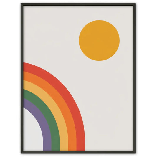 Minimalistischer Poster mit leuchtendem Regenbogen und gelbem Kreis