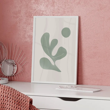 Minimalistische Poster mit abstrakter Blattillusion in hellgrün