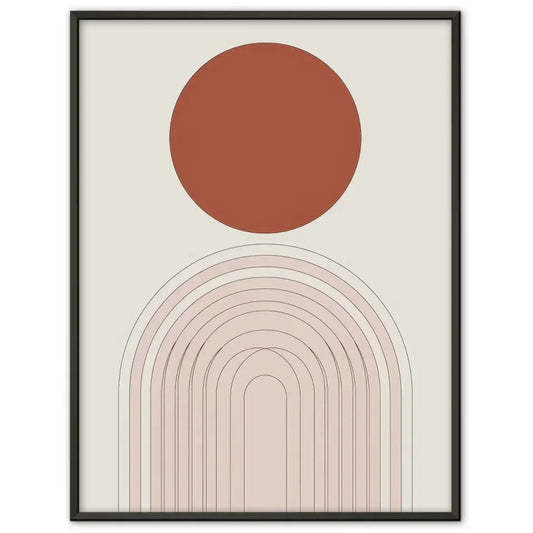 Minimalistisches Poster mit braun-rotem Element und beige Hintergrund