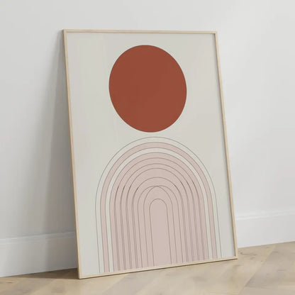 Minimalistisches Poster mit braun-rotem Element und beige Hintergrund