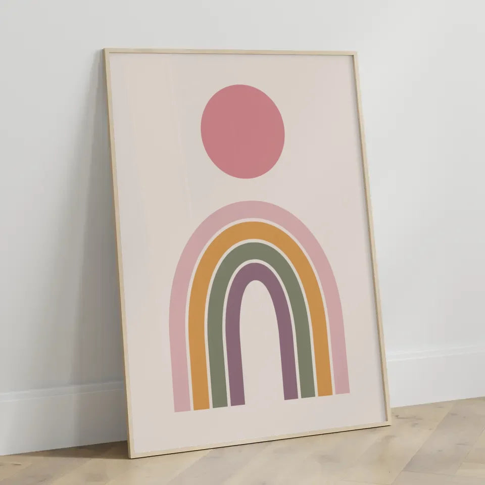 Bunter Regenbogen Poster mit minimalistischem Design in Beige Hintergrund