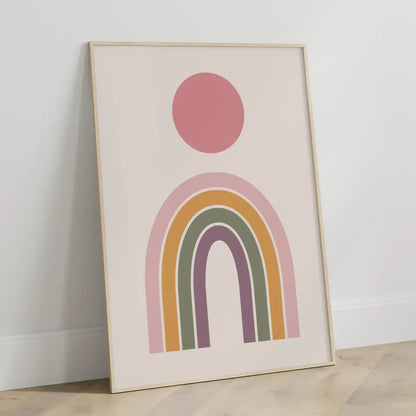 Bunter Regenbogen Poster mit minimalistischem Design in Beige Hintergrund