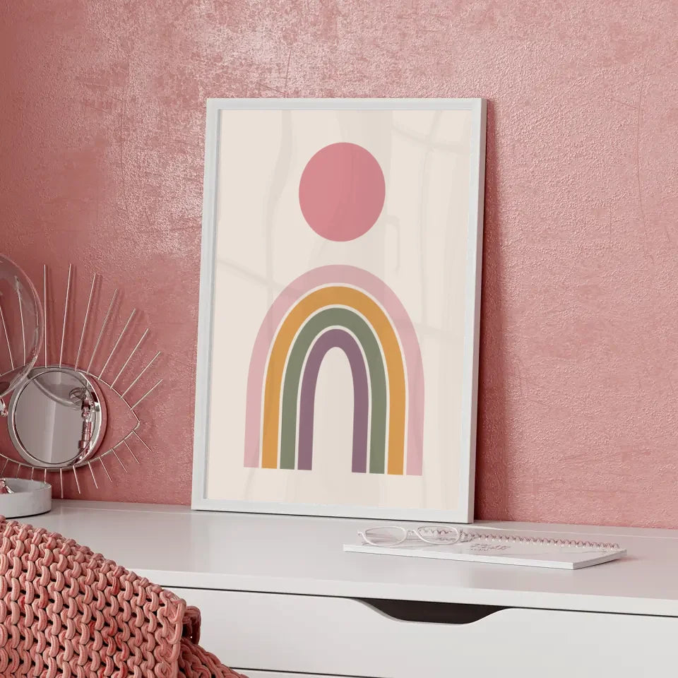 Bunter Regenbogen Poster mit minimalistischem Design in Beige Hintergrund