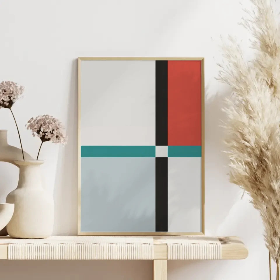 Minimalistisches Poster mit Linien und Rechtecken in modernen Farben