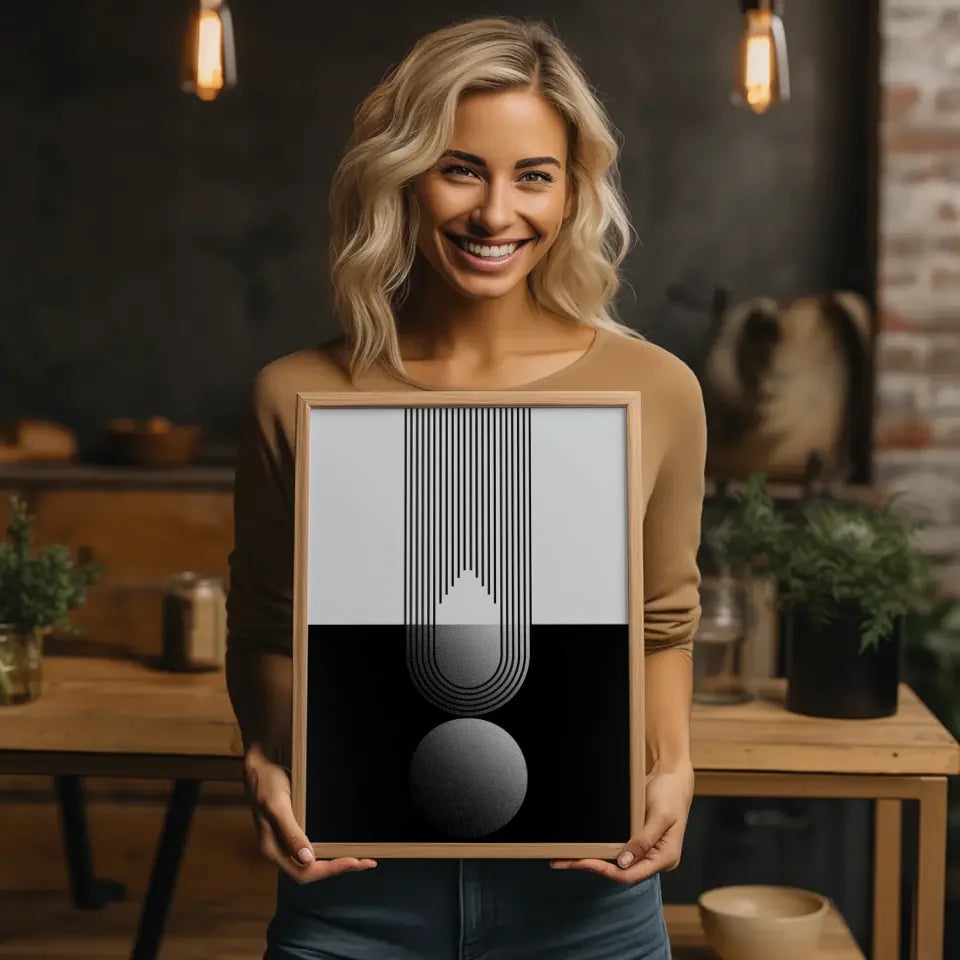 Minimalistische Poster mit geometrischer Illustration in Schwarz und Grau