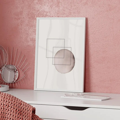 Minimalistisches Poster mit geometrischen Formen in sanften Farbtönen