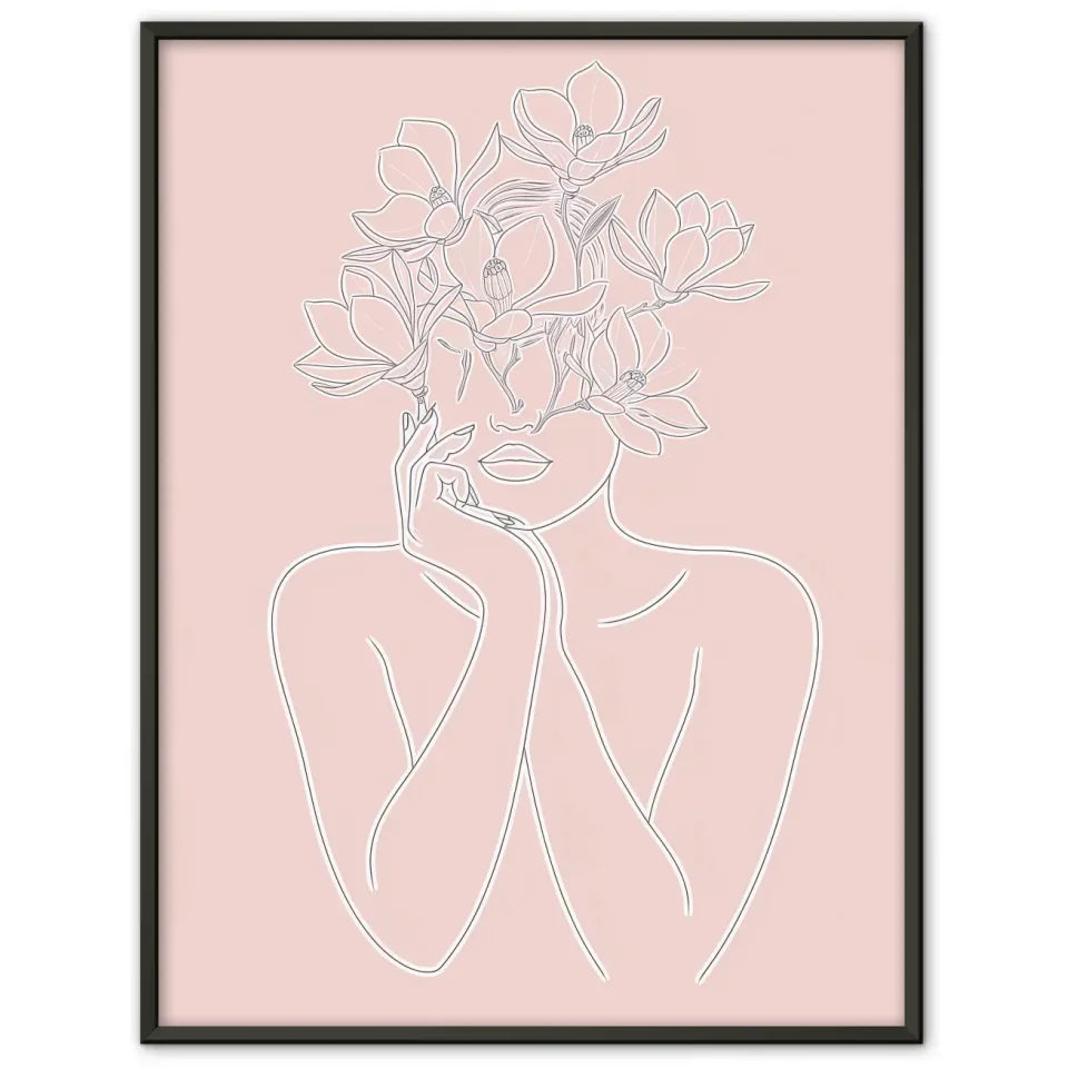 Minimalistisches Poster mit weiblicher Figur und Blumen Design