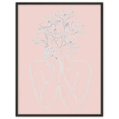 Minimalistisches Poster mit weiblicher Figur und Blumen Design