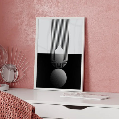 Minimalistische Poster mit geometrischer Illustration in Schwarz und Grau
