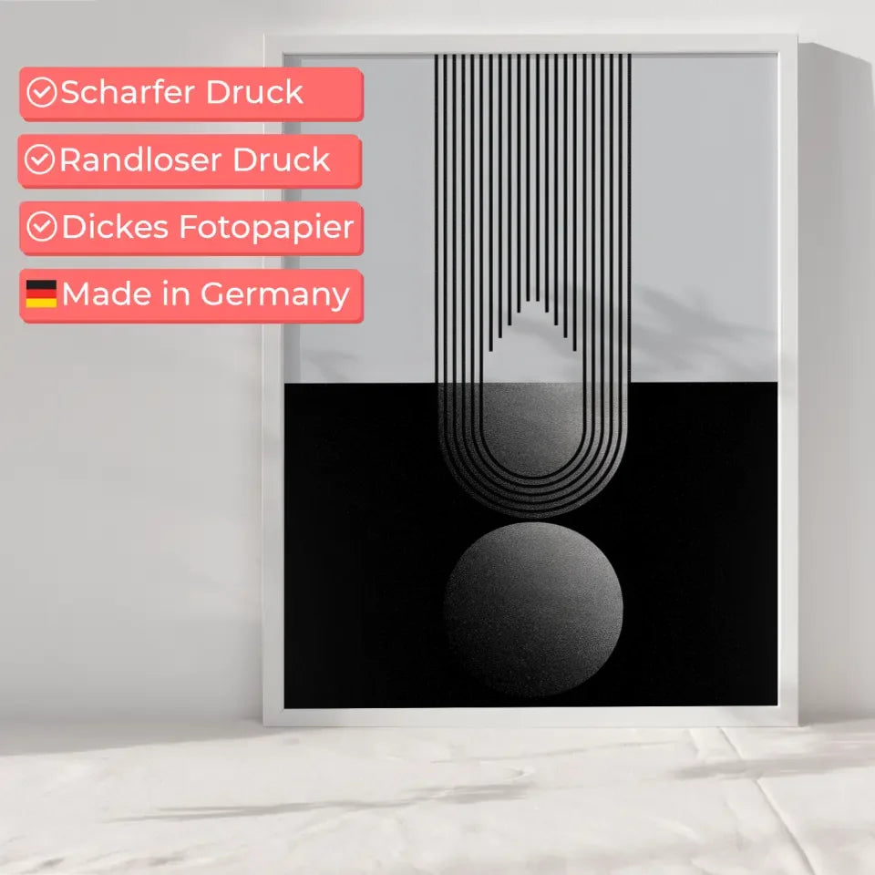 Minimalistische Poster mit geometrischer Illustration in Schwarz und Grau