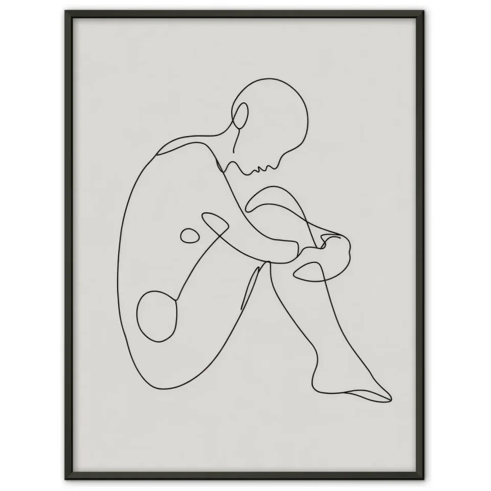 Minimalistischer Poster mit einzeiliger Zeichnung einer sitzenden Figur