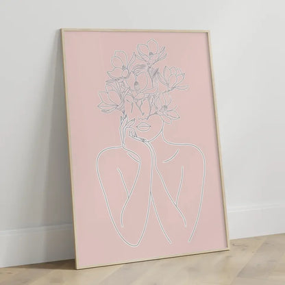 Minimalistisches Poster mit weiblicher Figur und Blumen Design