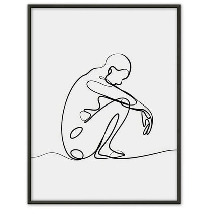 Minimalistischer Poster mit einzeiliger Zeichnung einer sitzenden Figur