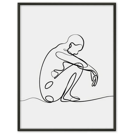 Minimalistischer Poster mit einzeiliger Zeichnung einer sitzenden Figur
