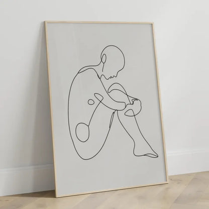 Minimalistischer Poster mit einzeiliger Zeichnung einer sitzenden Figur