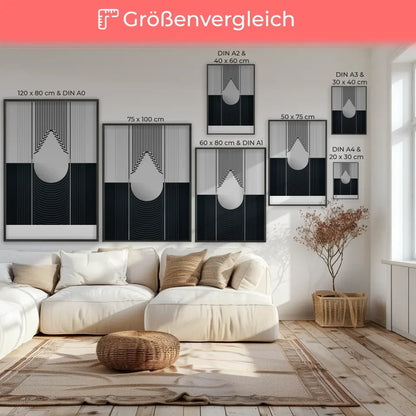 Minimalistische Poster mit geometrischer Illustration in Schwarz und Grau