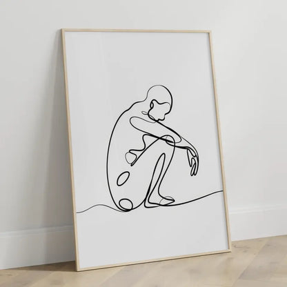 Minimalistischer Poster mit einzeiliger Zeichnung einer sitzenden Figur