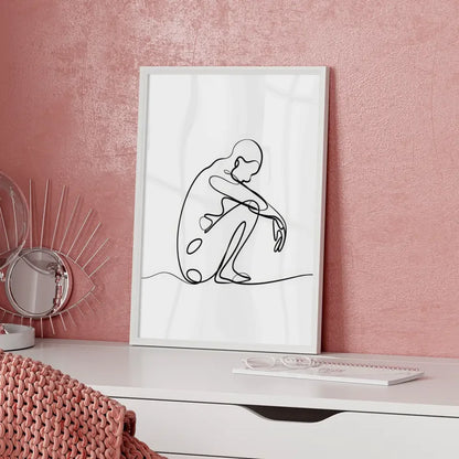 Minimalistischer Poster mit einzeiliger Zeichnung einer sitzenden Figur