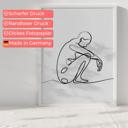 Minimalistischer Poster mit einzeiliger Zeichnung einer sitzenden Figur