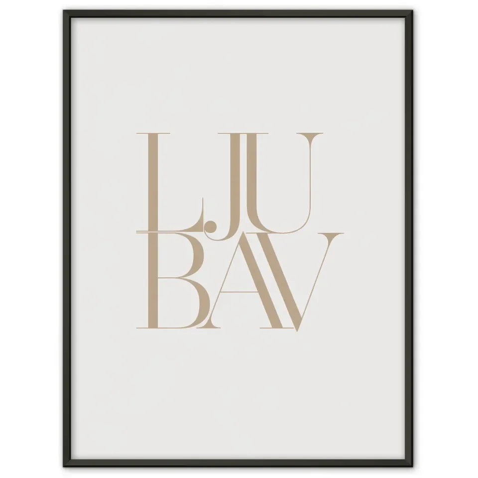 Minimalistischer Poster LJUBAV Liebe in Beige und Weiß für dein Zuhause