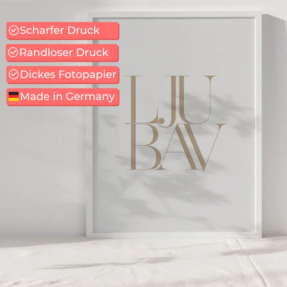 Minimalistischer Poster LJUBAV Liebe in Beige und Weiß für dein Zuhause
