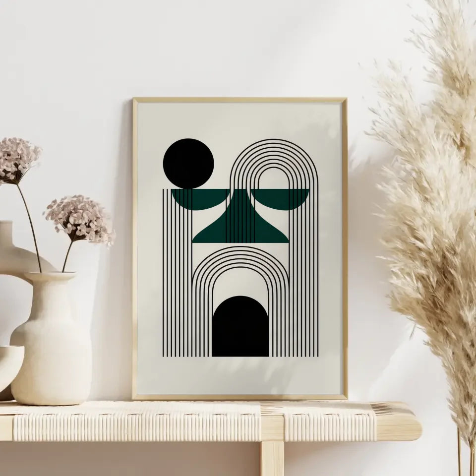 Abstraktes Poster mit geometrischen Formen für moderne Raumatmosphäre