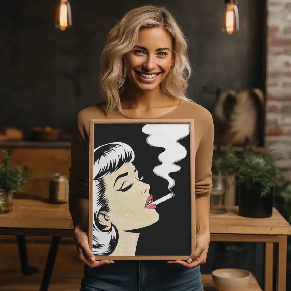 Poster einer stilvollen Frau mit Rauch in Retro Farben kaufen