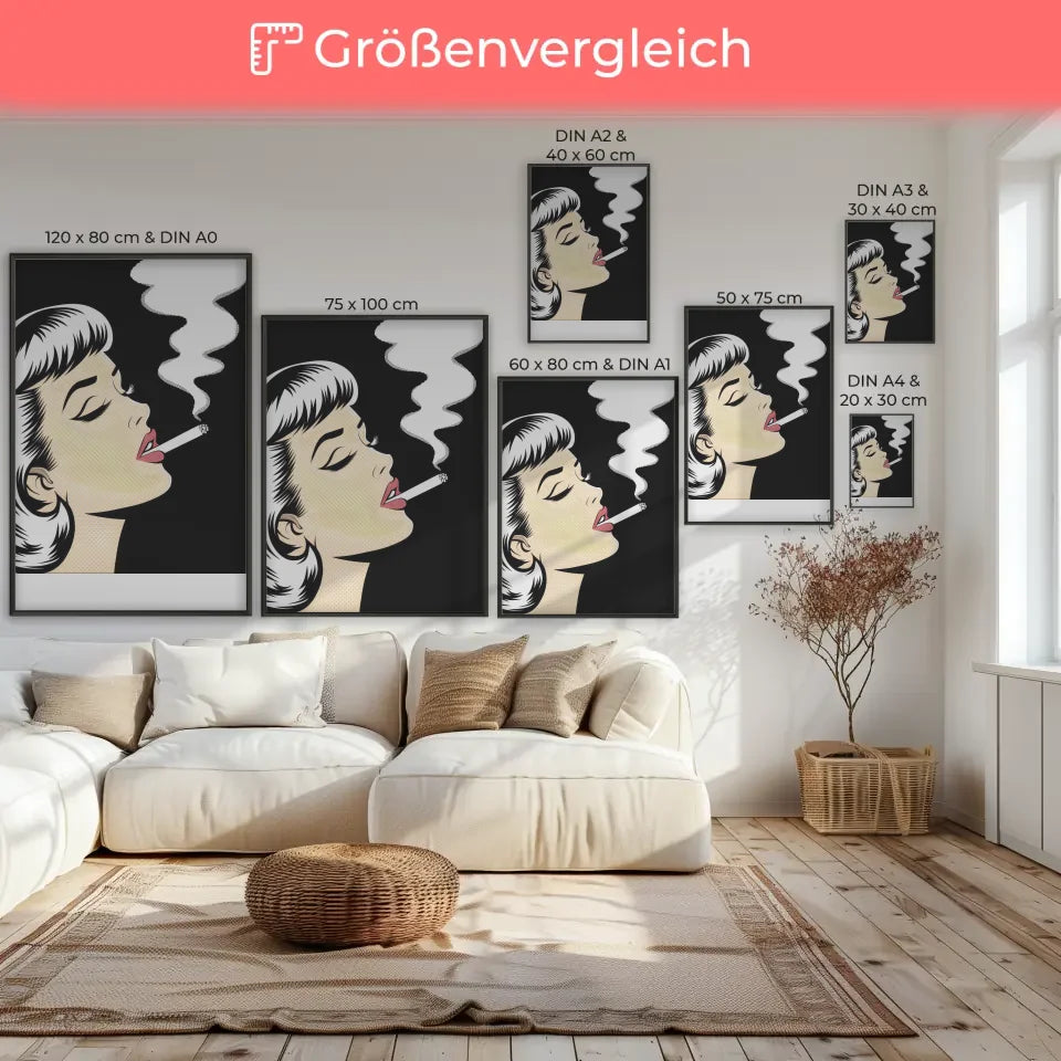 Poster einer stilvollen Frau mit Rauch in Retro Farben kaufen
