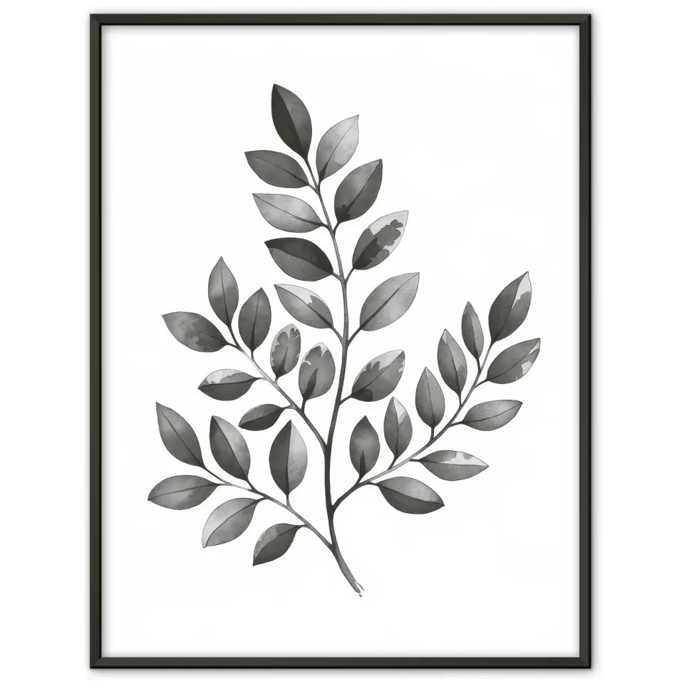 Monochromes Pflanzen Poster mit Aquarellillustration und Licht Schatten
