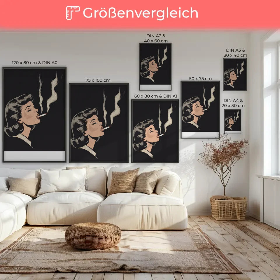 Poster einer stilvollen Frau mit Rauch in Retro Farben kaufen