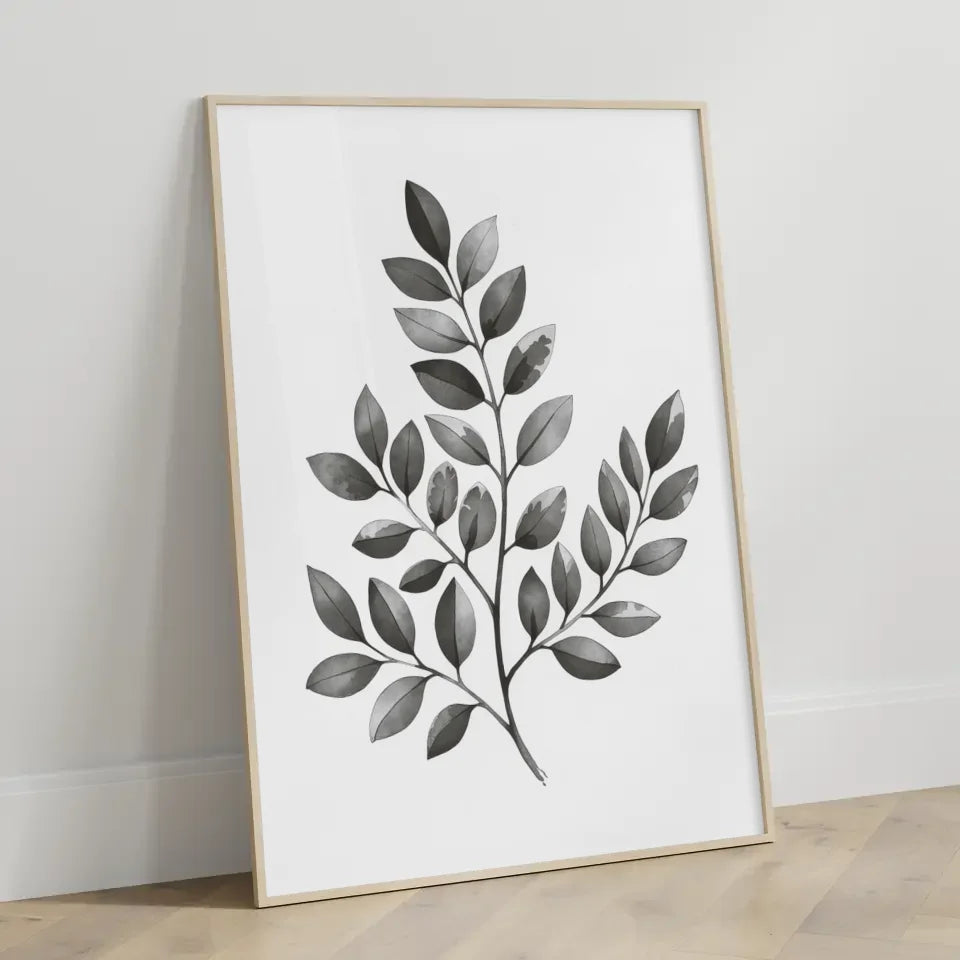 Monochromes Pflanzen Poster mit Aquarellillustration und Licht Schatten