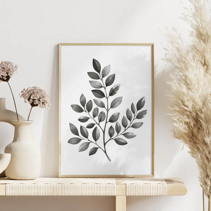 Monochromes Pflanzen Poster mit Aquarellillustration und Licht Schatten