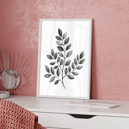 Monochromes Pflanzen Poster mit Aquarellillustration und Licht Schatten