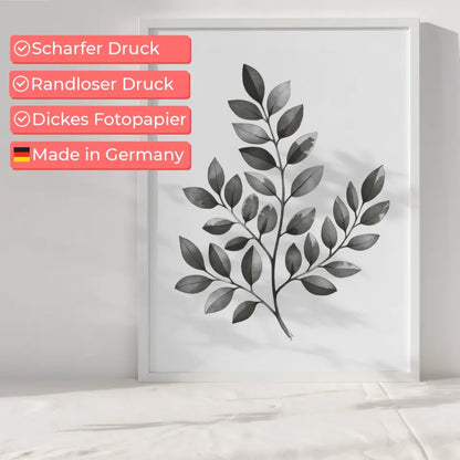 Monochromes Pflanzen Poster mit Aquarellillustration und Licht Schatten