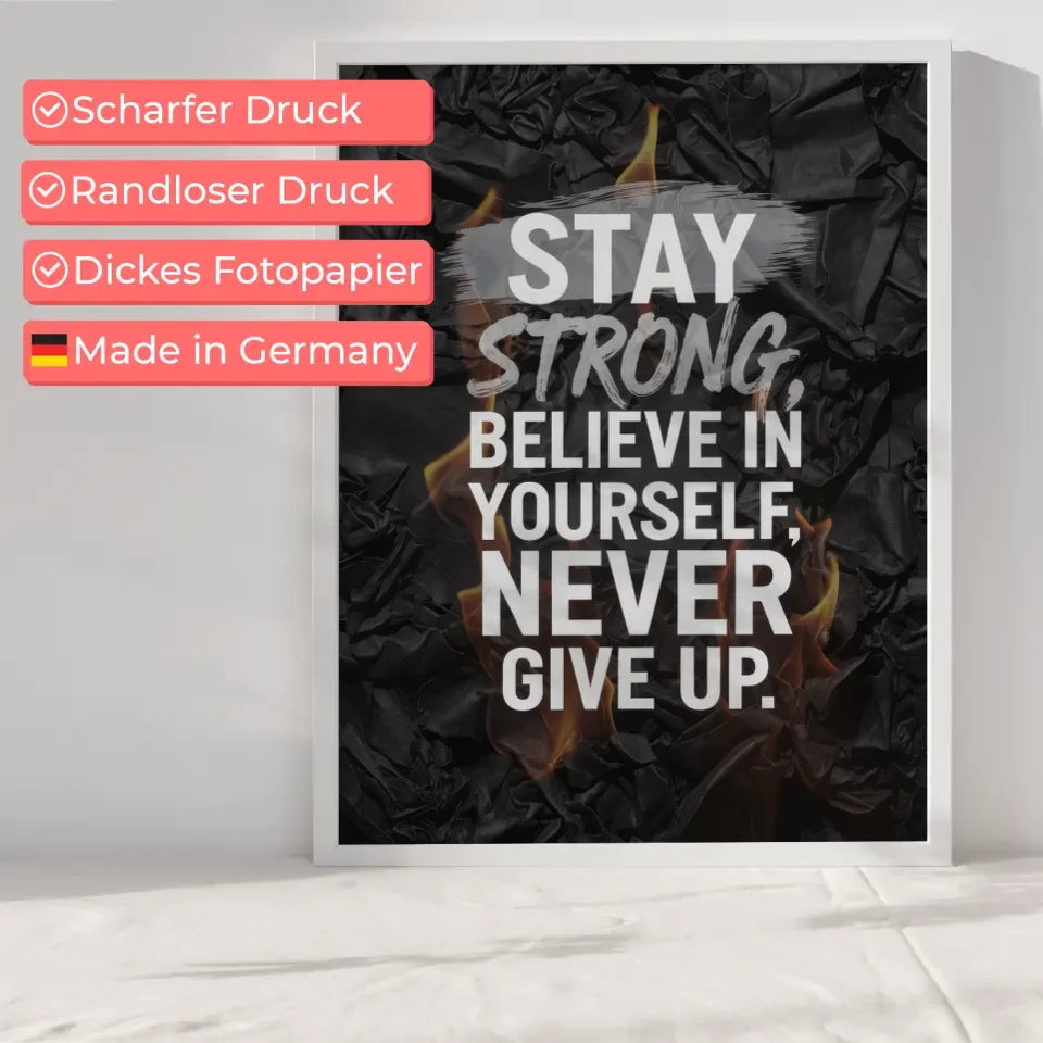 Motivationsposter Bleib stark mit modernem Design für dein Wohzimmer