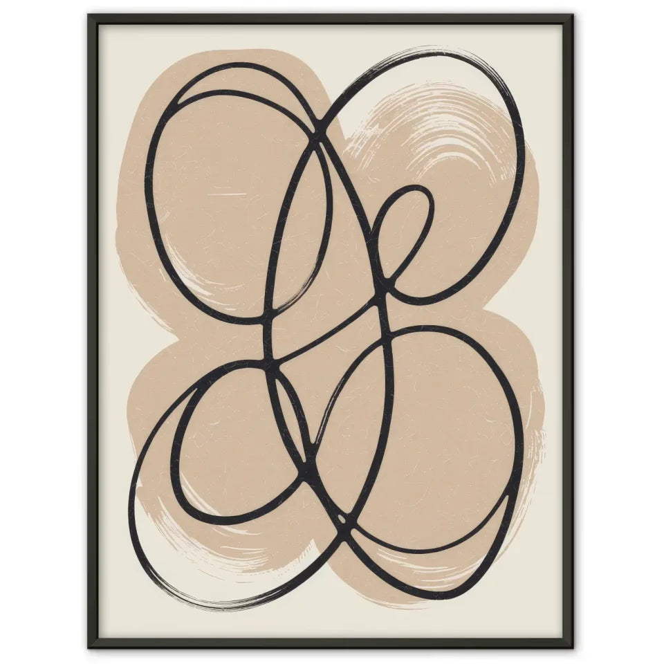 Abstraktes Poster mit geschwungenen Linien und ruhigem beigen Hintergrund