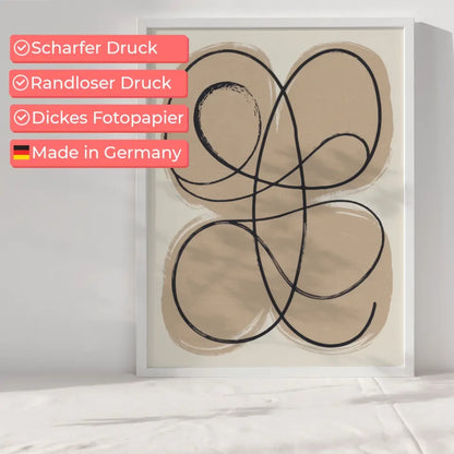 Abstraktes Poster mit geschwungenen Linien und ruhigem beigen Hintergrund