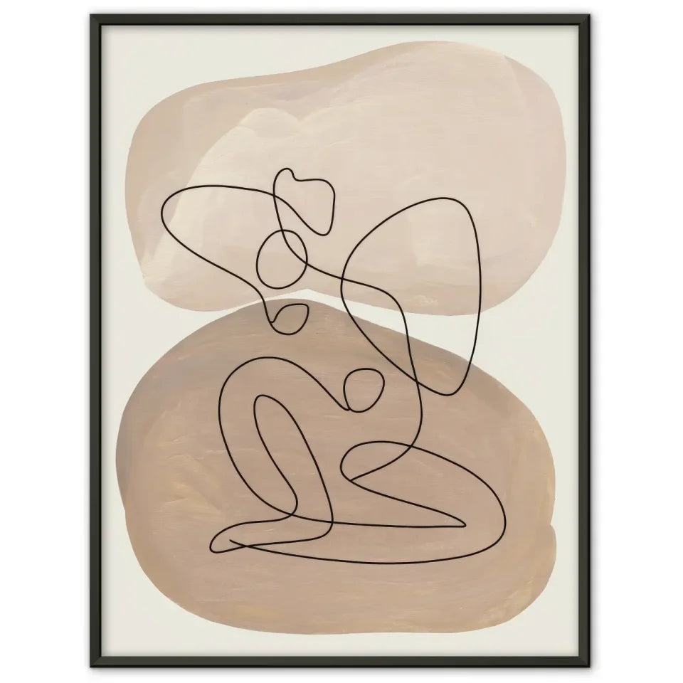 Pastellfarbenes abstraktes Poster mit sanften Formen und goldenen Akzenten 1