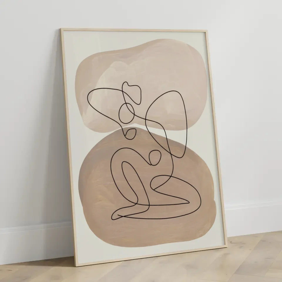 Pastellfarbenes abstraktes Poster mit sanften Formen und goldenen Akzenten 3