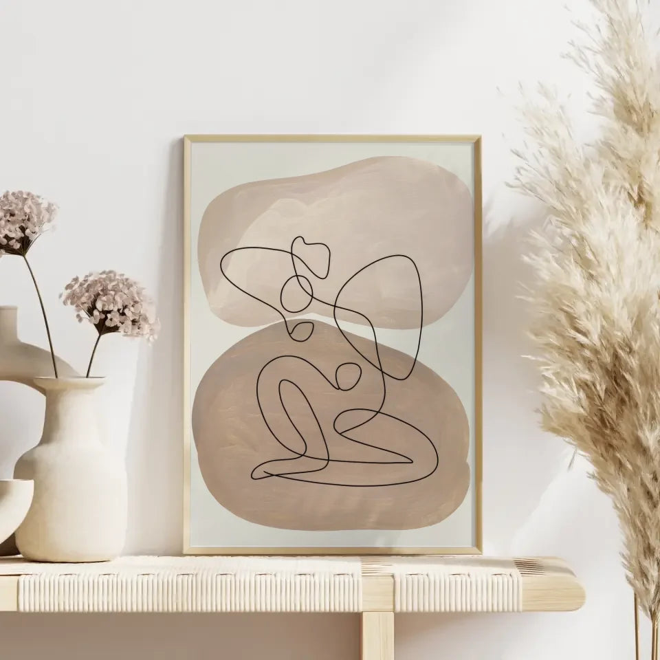 Pastellfarbenes abstraktes Poster mit sanften Formen und goldenen Akzenten 4