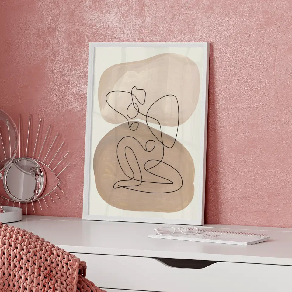 Pastellfarbenes abstraktes Poster mit sanften Formen und goldenen Akzenten 5