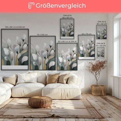 Abstraktes Poster in Pastellfarben mit fließenden Formen und Goldakzenten