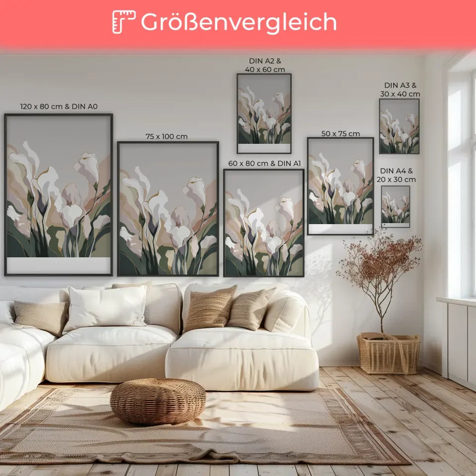 Abstraktes Poster mit sanften Pastellfarben und goldenen Akzenten