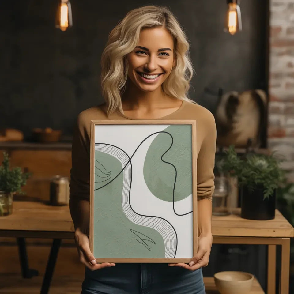 Abstraktes Boho Kunstwerk in Grün und Rot für kreative Wände 2